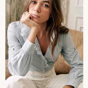 NWOT Sezane Chlo shirt , stripes Ecru/Blue, size 36